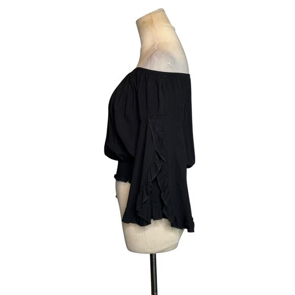 Living Doll black off shoulder boho top size Small - Picture 6 of 14